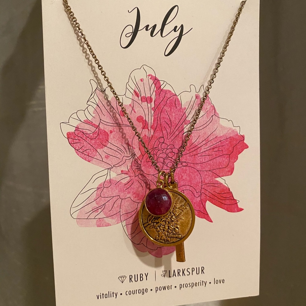 July Babies ✨Gold Ruby Larkspur Pendant